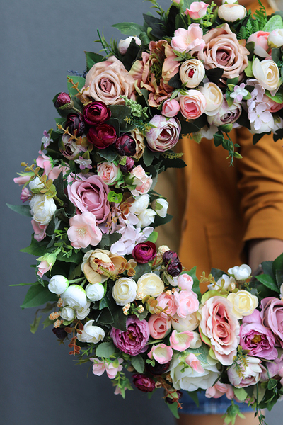 Bella Jesienna Dekora, jesienny kwiatowy wianek na drzwi, śr.50cm 