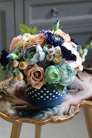 Flamenco Pink&Blue, piękny flowerbox w groszki, mniejszy, wys.30cm