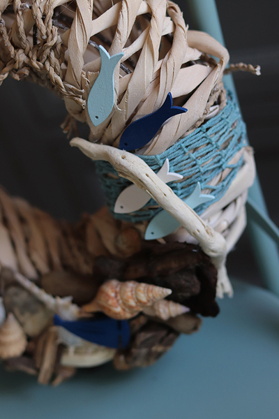 Ławica, marynistyczny wianek na drzwi z rybami, śr.28cm