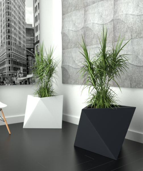 Eos, geometryczna antracytowa donica z półką, wys.50x60x60cm