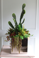 Acapulco Grande Mirror Premium, sukulenty z kaktusem w stalowej donicy, wys.91cm