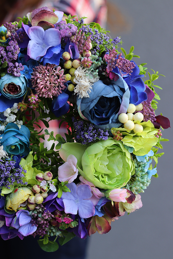 Niebieska Mgiełka, uroczy barwny wianek, śr.30cm