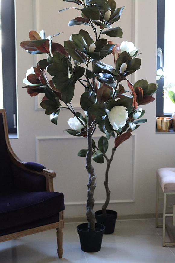 Drzewko Magnolia, sztuczne drzewo z gumowymi kwiatami, wys.174cm