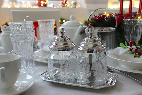 Glamour słoiczki na sosy / sosjerka z tacką, wys.15.5cm