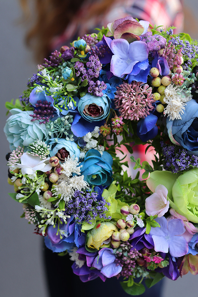 Niebieska Mgiełka, uroczy barwny wianek, śr.30cm