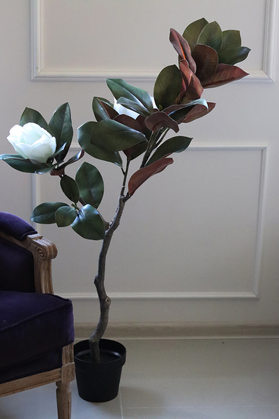 Drzewko Magnolia, sztuczne drzewo z gumowymi kwiatami, mniejsze, wys.104cm 