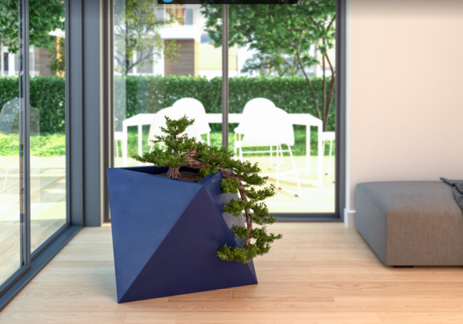 Eos, geometryczna niebieska donica, wys.50x60x60cm