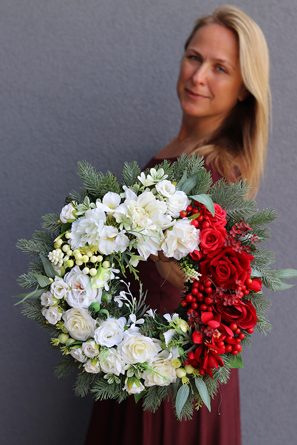 Biel i Czerwień, komplet gęstych dwukolorowych wianków 2 szt., śr.41/60cm