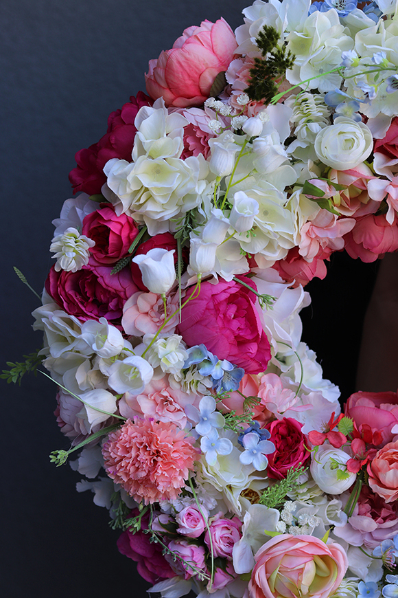 Elizja, gęsty wianek w pastelowych barwach, śr.60cm