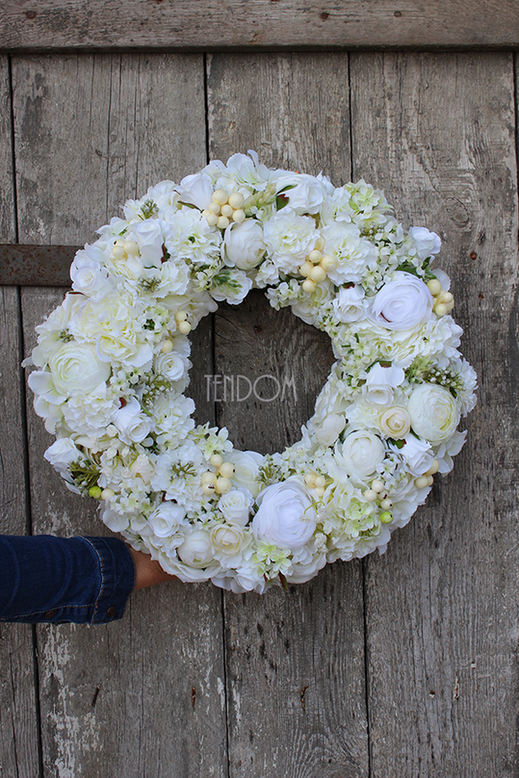 biało-kremowy wianek Biel, śr.40cm