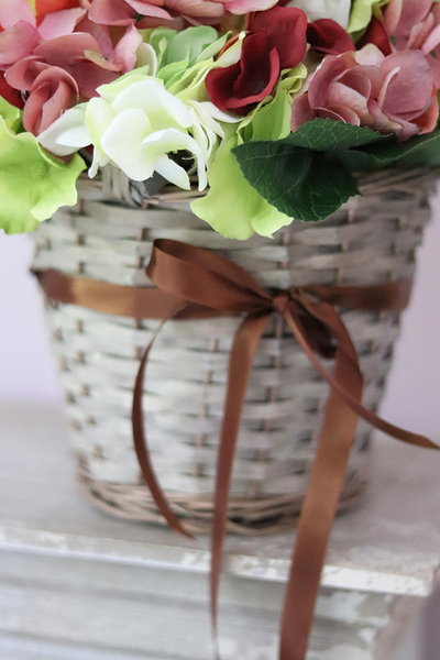 dekoracyjny kosz, Romantyczna Hortensja Złoty Brąz, wym. 27x27cm