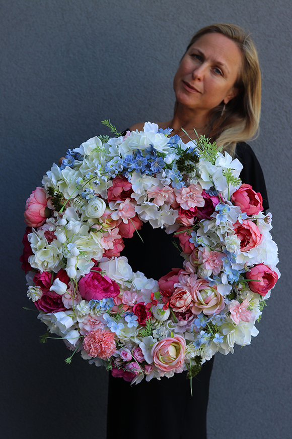 Elizja, gęsty wianek w pastelowych barwach, śr.60cm