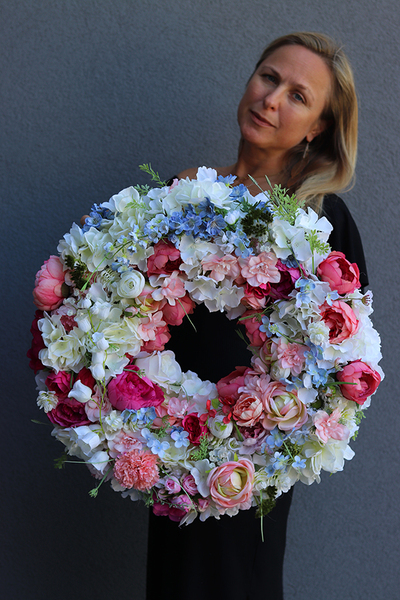 Elizja, gęsty wianek w pastelowych barwach, śr.60cm