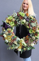 Galicja New, zjawiskowy zielony wianek na drzwi z szyszkami, śr.68cm 