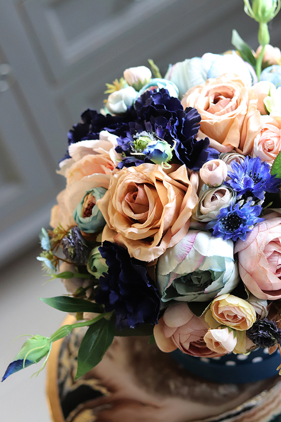 Flamenco Pink&Blue, piękny flowerbox w groszki, mniejszy, wys.30cm