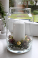 lampion szklany Florentyna ze świecą i stroikiem, wys. 23cm