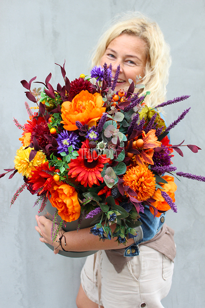 Energia Jesieni, kompozycja kwiatowa / bukiet / Flowerbox wys.55cm 