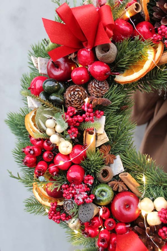 Christmas Decor z lampkami led (ciepłe światło) wianek świąteczny, śr.48cm