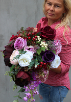 dekoracja kwiatowa, bukiet okrągły England, wys.40cm, śr.30cm