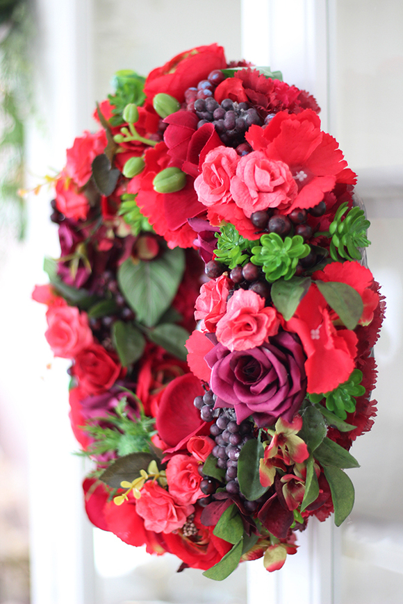 Czerwona Milanda, piękny wianek na drzwi, śr.30cm 