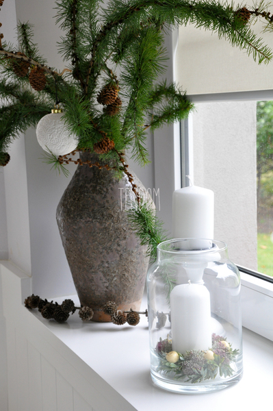 lampion szklany Florentyna ze świecą i stroikiem, wys. 23cm