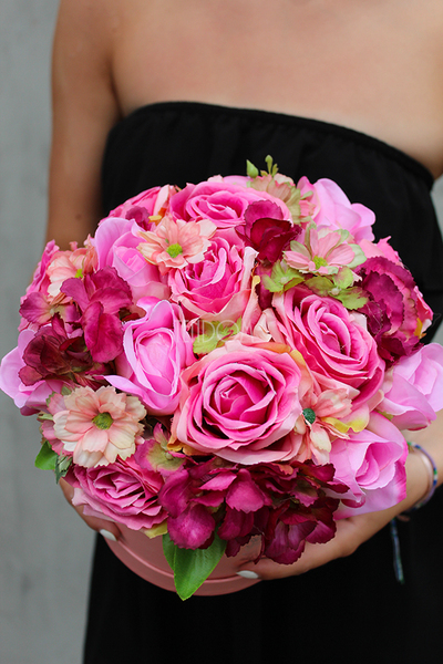 Różowy Dom, kompozycja kwiatowa / bukiet / flowerbox, wys.25cm