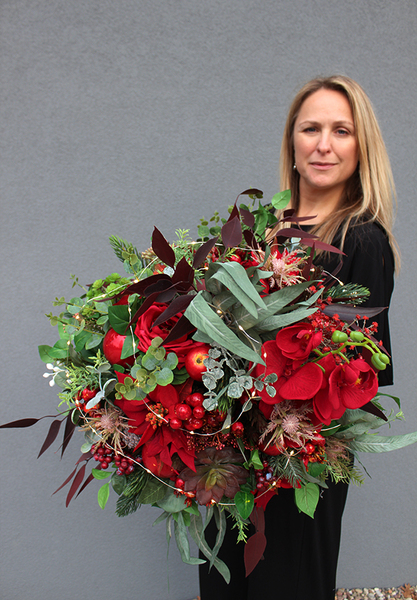 bożonarodzeniowy box / stroik, Świąteczna Czerwień Deluxe, wys.58cm 