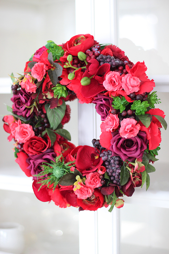 Czerwona Milanda, piękny wianek na drzwi, śr.30cm 