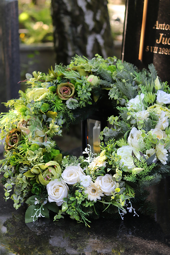 bogaty wieniec / wiązanka nagrobna, Zielone Marzenie śr.66cm