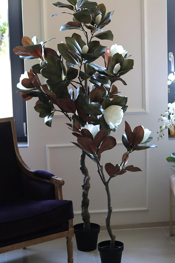 Drzewko Magnolia, sztuczne drzewo z gumowymi kwiatami, mniejsze, wys.104cm 
