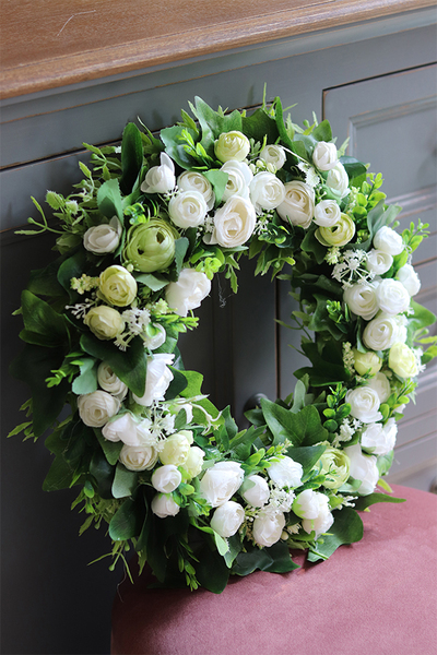 Arabella, biały wianek dekoracyjny, śr.40cm