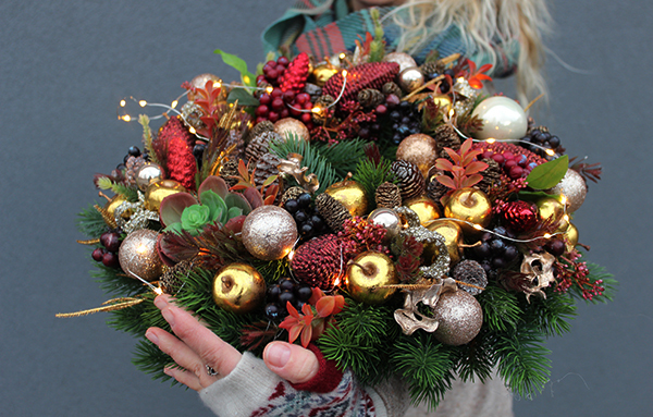 bajeczny bożonarodzeniowy wianek na drzwi / stroik na stół Dellano, śr.40cm