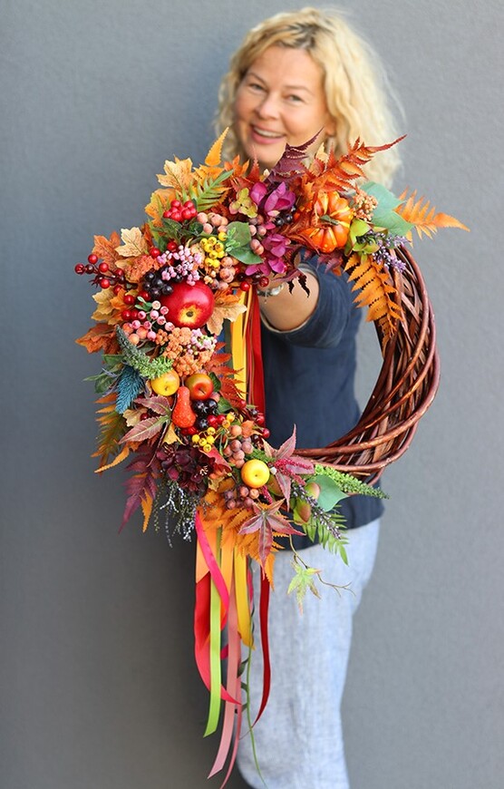 asymetryczny jesienny wianek, Jesienne Zorze, śr.47cm  