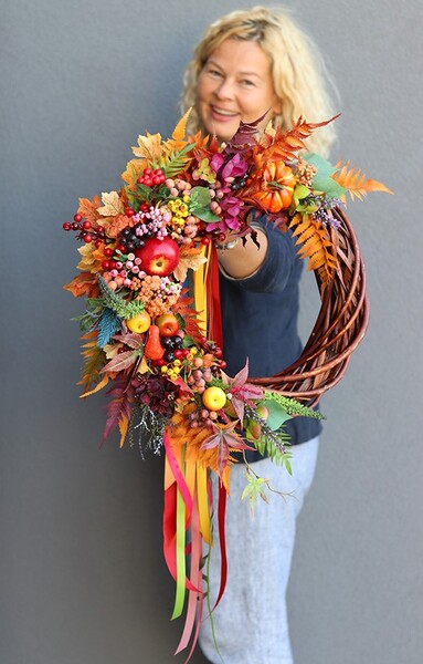 asymetryczny jesienny wianek, Jesienne Zorze, śr.47cm  