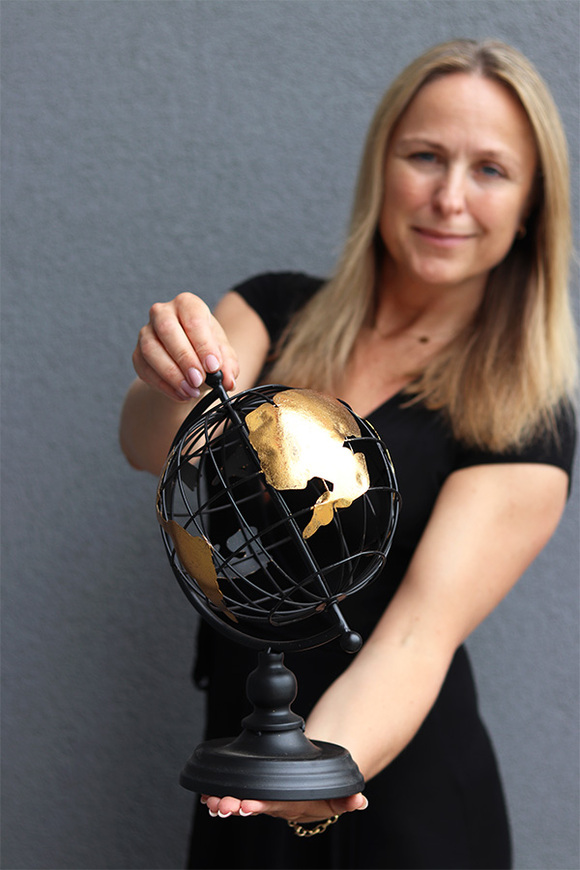 Dionis, metalowy globus, wys.32cm