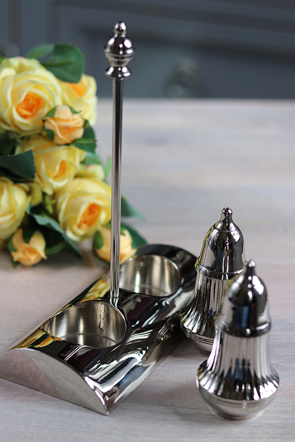 Glamour Spring, solniczka i pieprzniczka na podstawie, nikiel, wym.15.3x8x19cm