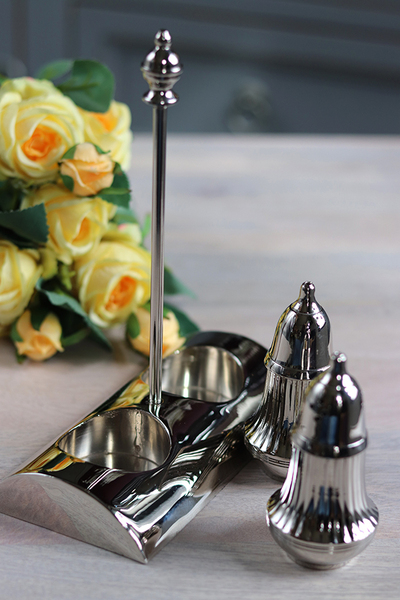 Glamour Spring, solniczka i pieprzniczka na podstawie, nikiel, wym.15.3x8x19cm
