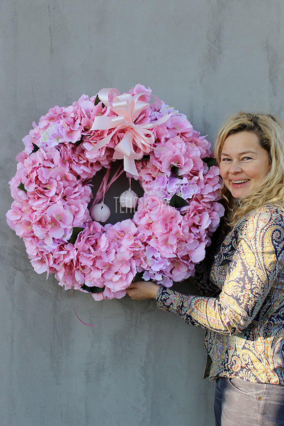 Bladoróżowa Hortensja 2 wianek na drzwi, śr.60cm  