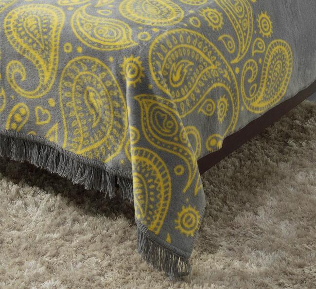 koc / narzuta dekoracyjna Santana, szaro - żółta, wym.150x200cm