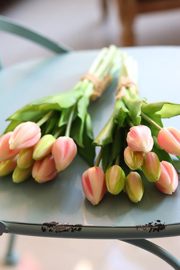 bukiet tulipanów silikonowych, Genotte Pink Cream, 9szt., dł.29cm