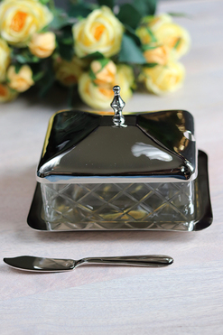 ekskluzywna maselnica na tacy z nożykiem, Glamour Spring, wym.11x15x12cm