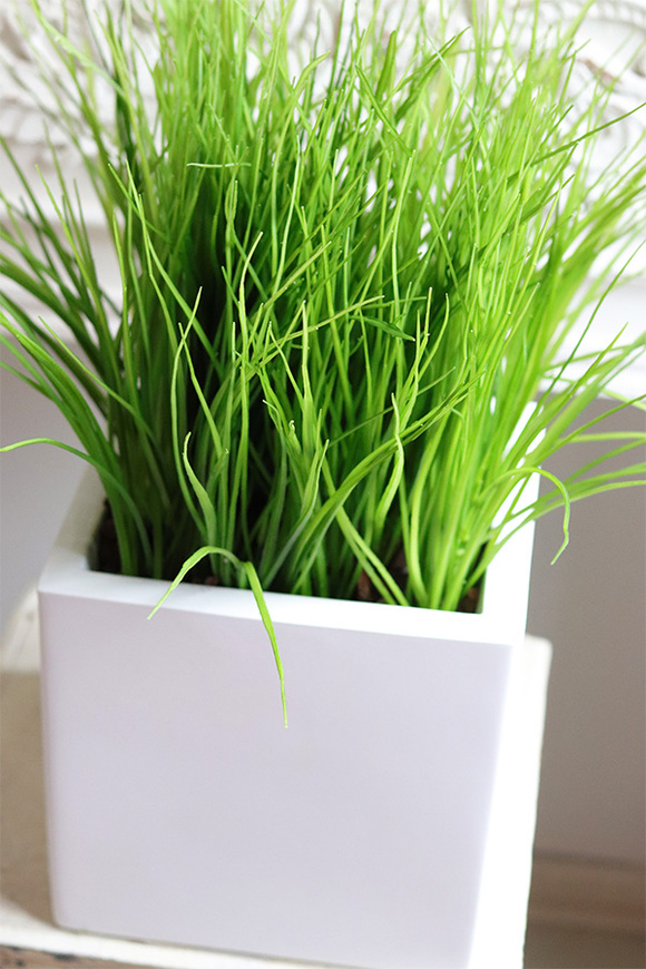 Fiberglass White, sztuczne trawy w eleganckiej donicy	