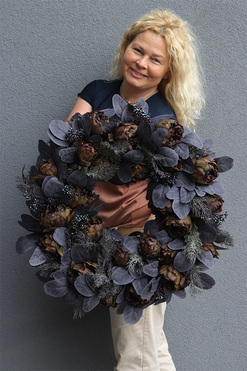 Black Leyera, czarny, nagrobny wianek dekoracyjny, śr.60cm 