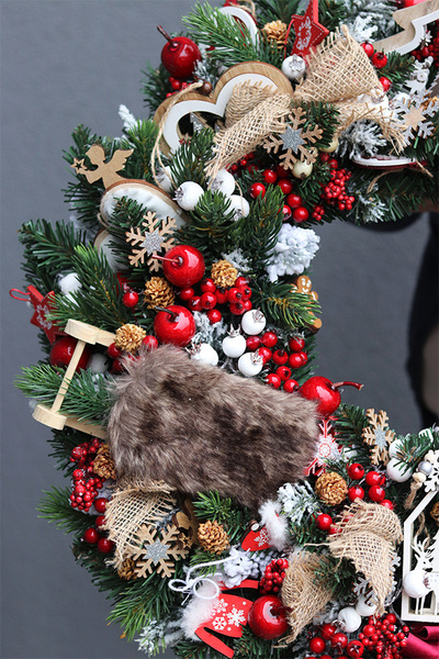 bardzo duży wianek / stroik dekoracyjny Christmas with tenDOM Big, Sanki, śr.63cm