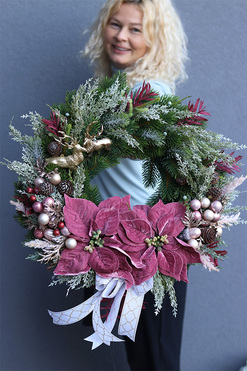 świąteczny wianek z gwiazdą betlejemską, Velurra, śr.47cm