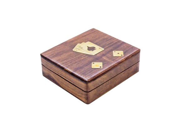 gry 2w1, karty i kości w pudełku z palisandru 