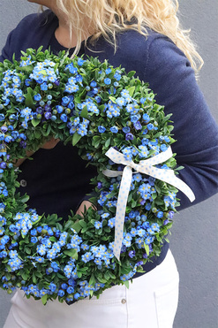 Niezapominajki Blue, wianek dekoracyjny na drzwi, śr.40cm