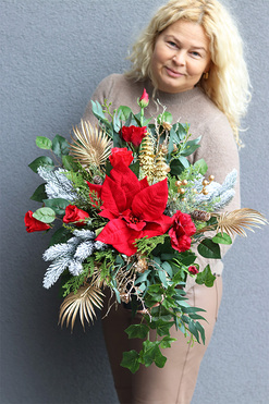Red Winter, świąteczny bukiet nagrobny we wkładzie, wys.62cm