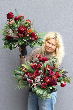 Astry Bordo Love 2, jesienny bukiet nagrobny we wkładzie, dł.50cm