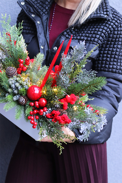 Zimowe Klimaty, stroik świąteczny LED ze świecami